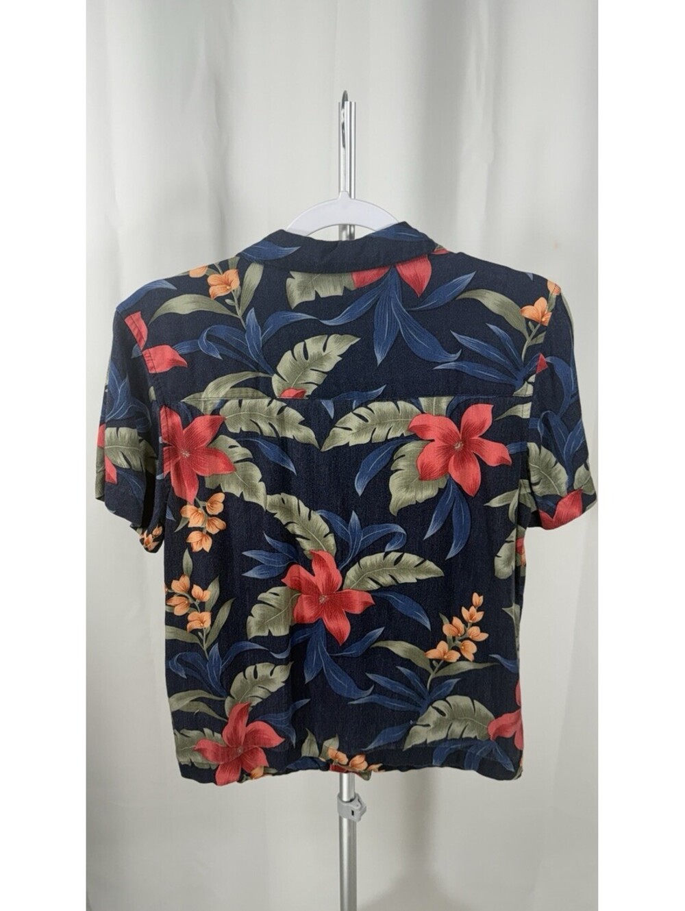 Caribbean Joe Womens Navy Tropical Floral Hawaiian Button Up Shirt Short Sleeve - Picture 7 of 7